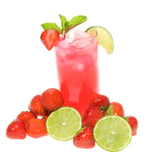 cocktail with strawberries and lime