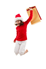 Christmas time - girl holding shopping bags isolated