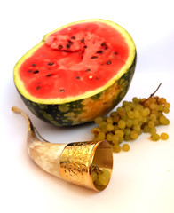 horn and vine in white