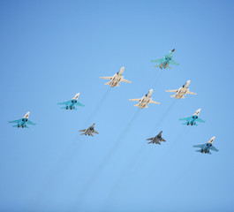 Russian Air Force fighters: Su-34, Su-24, Su-27 and MiG-29