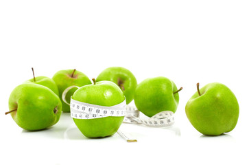 Green apples measured  the meter, sports apples