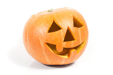 Creepy carved pumpkin face, with a smile