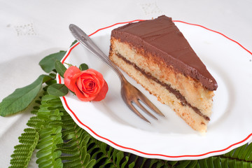 Yellow Cake with Chocolate Ganache and Roses