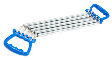 chest expander with blue handle isolated
