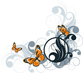 Floral abstract illustration with butterflies