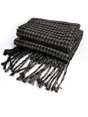 gray and black woolen scarf on white background
