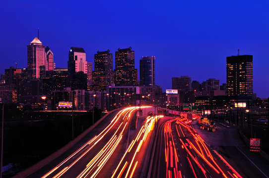 Philadelphia Skyline At Night In Winter