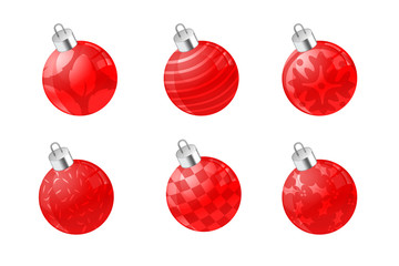 Red Christmas ball ornaments, illustration on white background