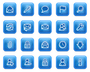 E-mail web icons, blue square buttons with dots