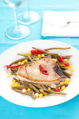 tasty tuna steak prepared whith fresh vegetables