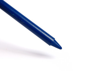 Blue color crayon on white background