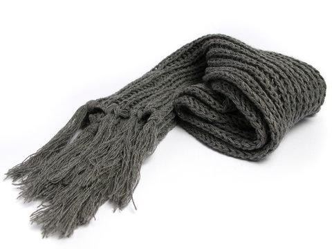 Gray Woolen Scarf On White Background