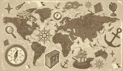 World map with travel icons