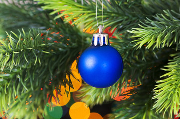 Christmas decoration and blurred lights at background