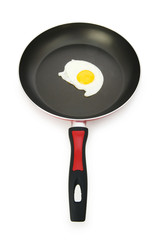 Fried egg in the pan on white