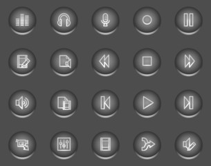 Audio video edit web icons, metal circle buttons series
