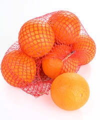 orange  in red net isolated on white background