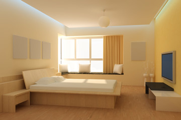 Naklejka na ściany i meble 3d rendering interior of a modern bedroom