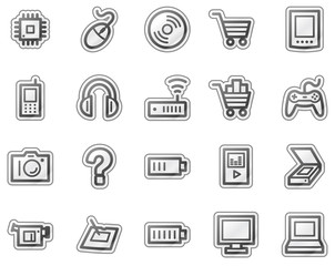 Electronics web icons, grey sticker series