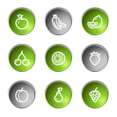 Fruit web icons, green and grey circle buttons series