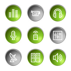 Media web icons, green and grey circle buttons series