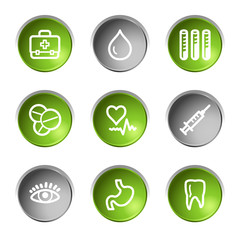 Medicine web icons, green and grey circle buttons series