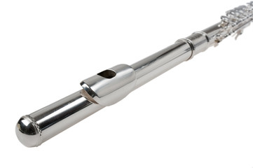 Detail of an Old Silver Flute on White Background © Steadler