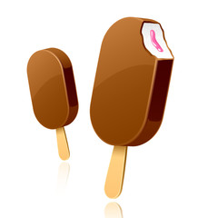Ice cream on wooden stick. Vector illustration.