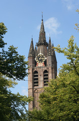 Fototapeta na wymiar Old leaning Delft Church tower