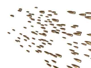 Flying bullets isolated on white background