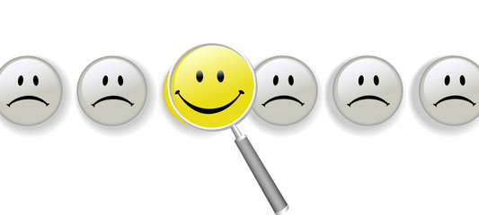 Choose Happiness magnifying glass row of smileys
