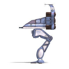futuristic transforming scifi robot and spaceship