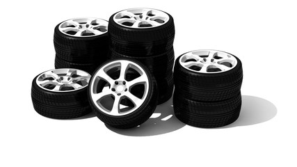 new wheels with steel rim - isolated 3d render on white