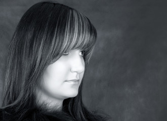 Charming young woman.  Portrait in black & white