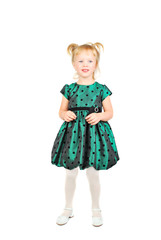 Little girl in the green dress.