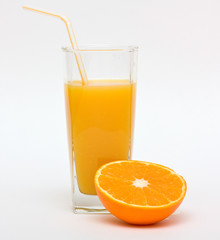 Orange juice and a half of the fruit