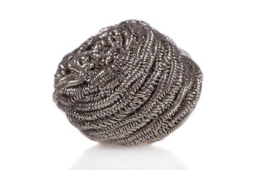 Stainless steel scouring pad isolated on a white background