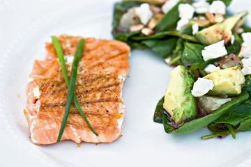 Grilled salmon with avocado salad