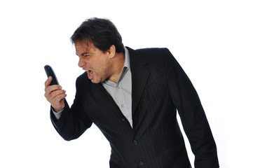 Studio Shot of Business Man shouting in his Phone.