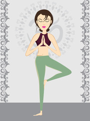 girl doing yoga with abstract background