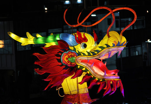 Head of a Traditional Chinese Dragon Lantern Light Display