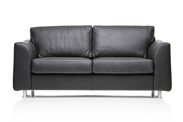 Image of a modern black leather sofa