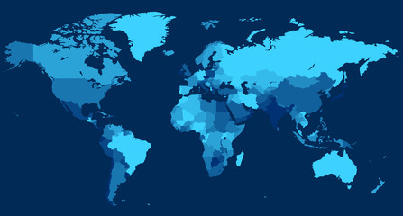 Fototapeta na wymiar World map with countries on blue background