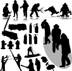 firefighters vector silhouettes