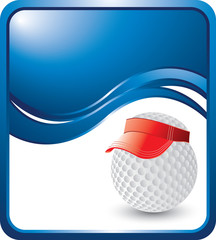 Golf ball with visor on blue wave background