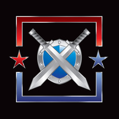 Silver swords and shield on usa banner