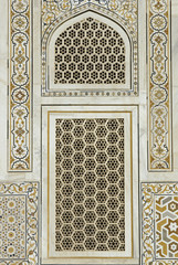 Window of the ornate white marble Mughal tomb