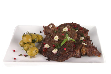 beef meat chunk on white