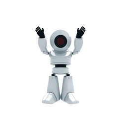 White robot with hands up
