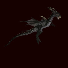 giant terrifying dragon with wings and horns attacks